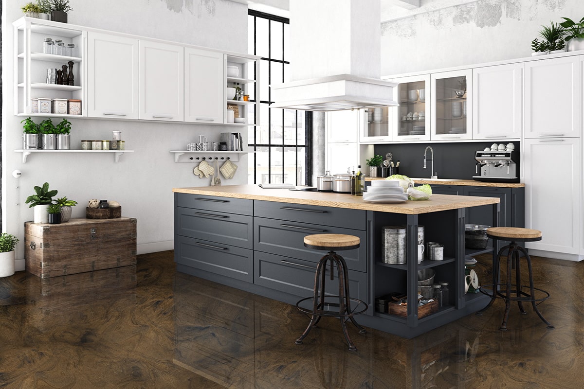 modern nordic kitchen in loft apartment. 3D rendering modern nordic kitchen in loft apartment. 3D rendering